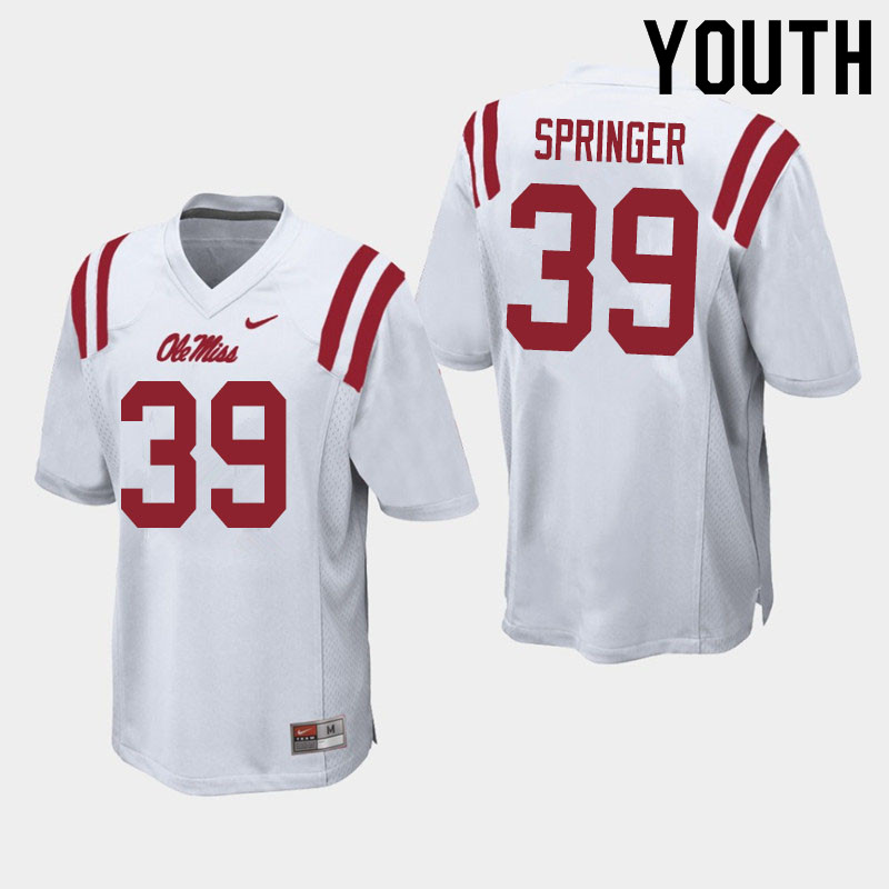 Youth #39 Jake Springer Ole Miss Rebels College Football Jerseys Sale-White
